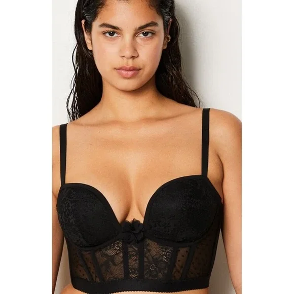 Etam Impertente Lightly Lined Lace Bustier Bra Black 38D Bras